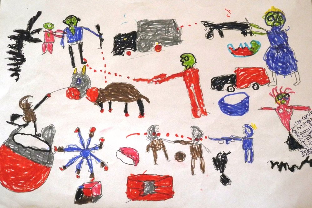 차드 다르 아스 살람 난민캠프에서 진행하는 워크숍에서 12살 소년 참가자가 그린 그림 ⓒMSF